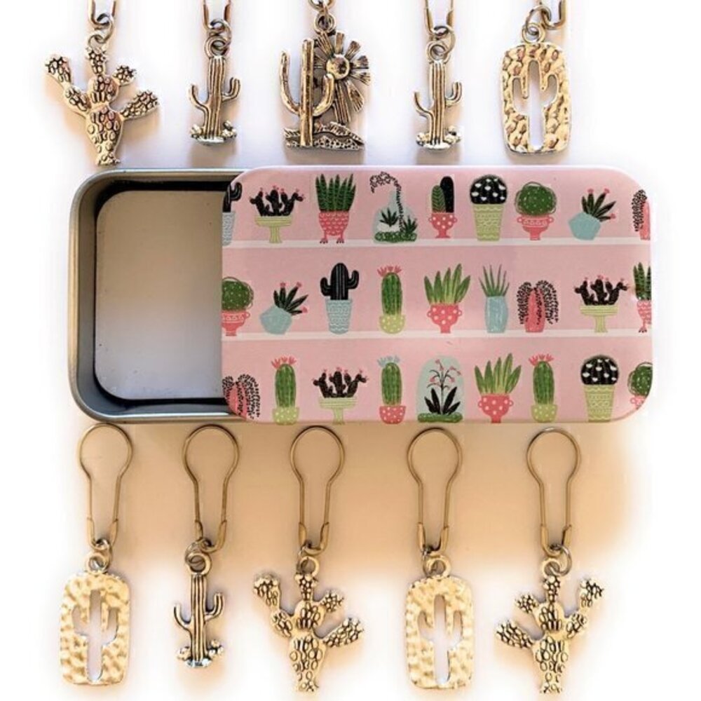 Stitch Markers Tin Knitting Crochet Metal Cactus Set with Case
